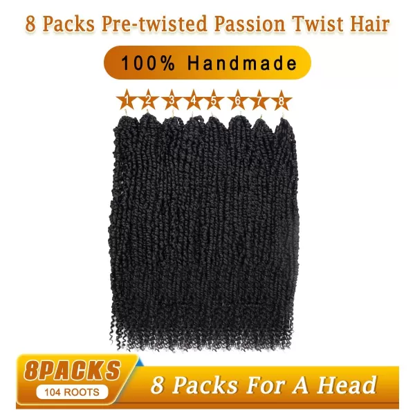 Passion Twist Hair - 8 Packs 14 Inch Pretwisted Passion Twist Crochet Hair For Women, Pre-Looped Passion Twists Braiding Synthetic Hair Extensions , T350)