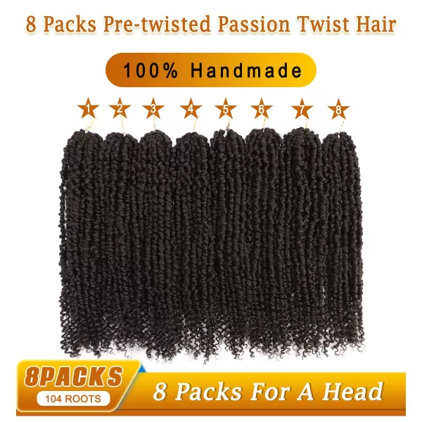 Passion Twist Hair - 8 Packs 14 Inch Pretwisted Passion Twist Crochet Hair For Women, Pre-Looped Passion Twists Braiding Synthetic Hair Extensions , T350)