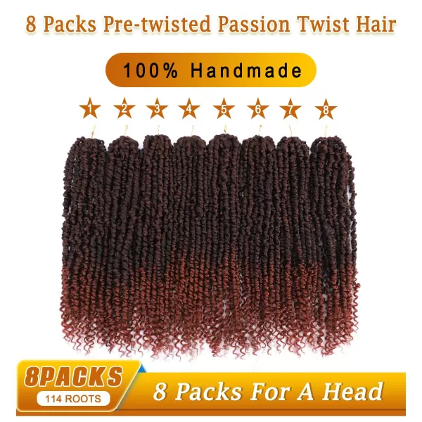 Passion Twist Hair - 8 Packs 14 Inch Pretwisted Passion Twist Crochet Hair For Women, Pre-Looped Passion Twists Braiding Synthetic Hair Extensions , T350)