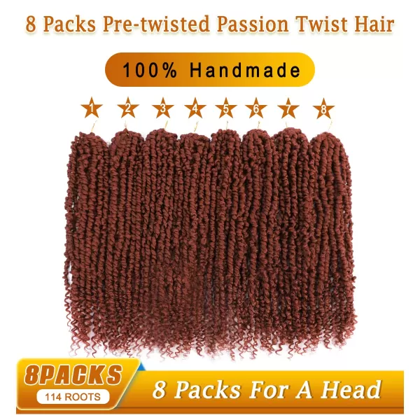 Passion Twist Hair - 8 Packs 14 Inch Pretwisted Passion Twist Crochet Hair For Women, Pre-Looped Passion Twists Braiding Synthetic Hair Extensions , T350)