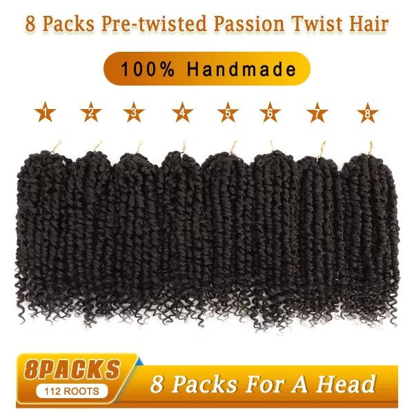Passion Twist Hair - 8 Packs 14 Inch Pretwisted Passion Twist Crochet Hair For Women, Pre-Looped Passion Twists Braiding Synthetic Hair Extensions , T350)