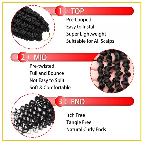 Passion Twist Hair - 8 Packs 14 Inch Pretwisted Passion Twist Crochet Hair For Women, Pre-Looped Passion Twists Braiding Synthetic Hair Extensions , T350)
