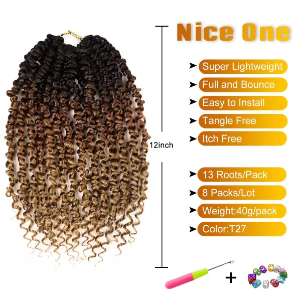 Passion Twist Hair - 8 Packs 14 Inch Pretwisted Passion Twist Crochet Hair For Women, Pre-Looped Passion Twists Braiding Synthetic Hair Extensions , T350)