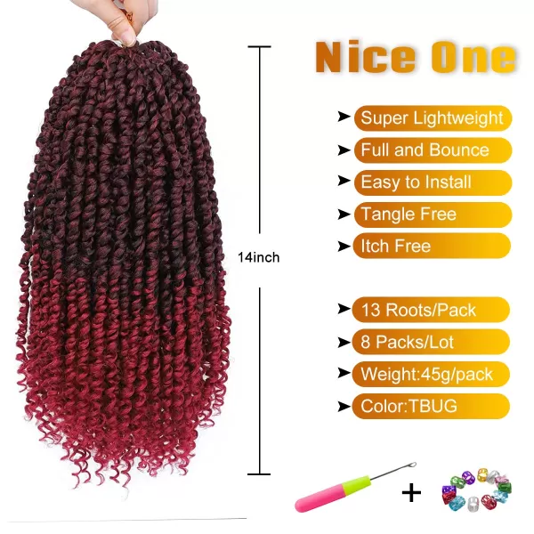 Passion Twist Hair - 8 Packs 14 Inch Pretwisted Passion Twist Crochet Hair For Women, Pre-Looped Passion Twists Braiding Synthetic Hair Extensions , T350)