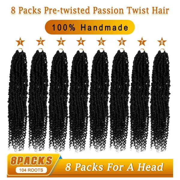 Passion Twist Hair - 8 Packs 14 Inch Pretwisted Passion Twist Crochet Hair For Women, Pre-Looped Passion Twists Braiding Synthetic Hair Extensions , T350)