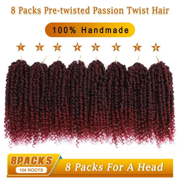 Passion Twist Hair - 8 Packs 14 Inch Pretwisted Passion Twist Crochet Hair For Women, Pre-Looped Passion Twists Braiding Synthetic Hair Extensions , T350)