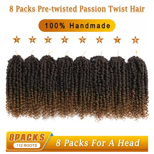 Passion Twist Hair - 8 Packs 14 Inch Pretwisted Passion Twist Crochet Hair For Women, Pre-Looped Passion Twists Braiding Synthetic Hair Extensions , T350)