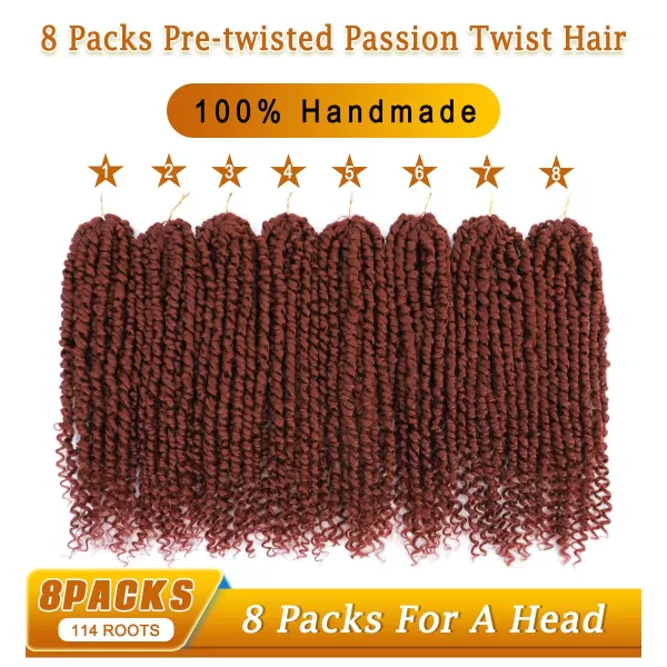 Passion Twist Hair - 8 Packs 14 Inch Pretwisted Passion Twist Crochet Hair For Women, Pre-Looped Passion Twists Braiding Synthetic Hair Extensions , T350)