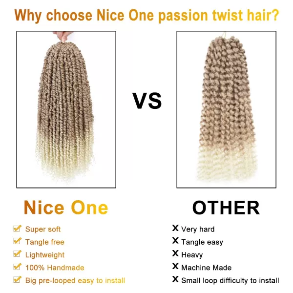 Passion Twist Hair - 8 Packs 14 Inch Pretwisted Passion Twist Crochet Hair For Women, Pre-Looped Passion Twists Braiding Synthetic Hair Extensions , T350)