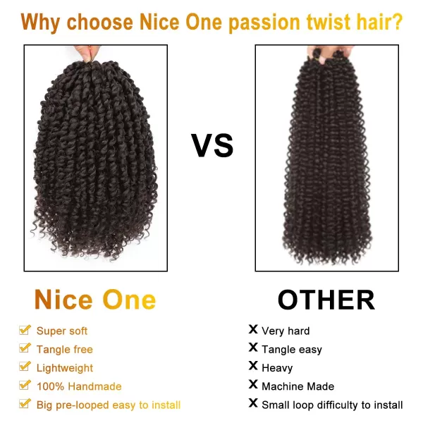 Passion Twist Hair - 8 Packs 14 Inch Pretwisted Passion Twist Crochet Hair For Women, Pre-Looped Passion Twists Braiding Synthetic Hair Extensions , T350)