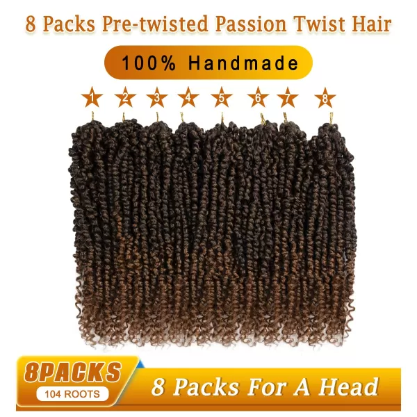 Passion Twist Hair - 8 Packs 14 Inch Pretwisted Passion Twist Crochet Hair For Women, Pre-Looped Passion Twists Braiding Synthetic Hair Extensions , T350)
