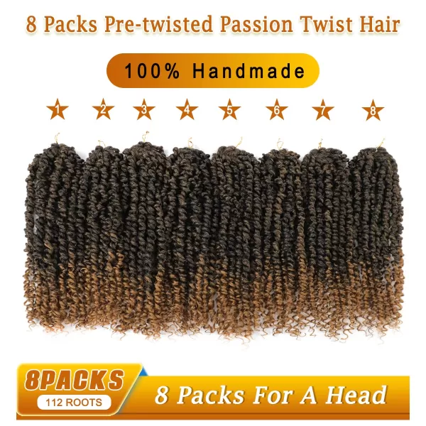 Passion Twist Hair - 8 Packs 14 Inch Pretwisted Passion Twist Crochet Hair For Women, Pre-Looped Passion Twists Braiding Synthetic Hair Extensions , T350)