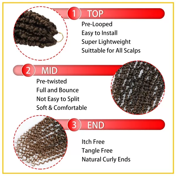 Passion Twist Hair - 8 Packs 14 Inch Pretwisted Passion Twist Crochet Hair For Women, Pre-Looped Passion Twists Braiding Synthetic Hair Extensions , T350)