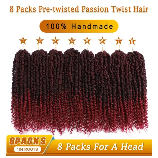 Passion Twist Hair - 8 Packs 14 Inch Pretwisted Passion Twist Crochet Hair For Women, Pre-Looped Passion Twists Braiding Synthetic Hair Extensions , T350)