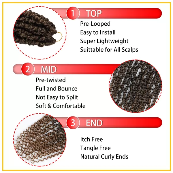 Passion Twist Hair - 8 Packs 14 Inch Pretwisted Passion Twist Crochet Hair For Women, Pre-Looped Passion Twists Braiding Synthetic Hair Extensions , T350)