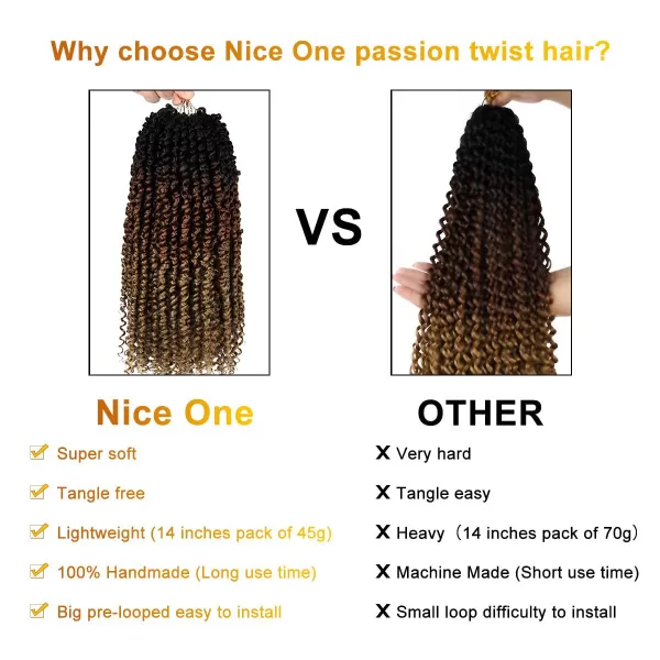 Passion Twist Hair - 8 Packs 14 Inch Pretwisted Passion Twist Crochet Hair For Women, Pre-Looped Passion Twists Braiding Synthetic Hair Extensions , T350)