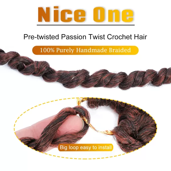 Passion Twist Hair - 8 Packs 14 Inch Pretwisted Passion Twist Crochet Hair For Women, Pre-Looped Passion Twists Braiding Synthetic Hair Extensions , T350)