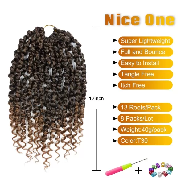Passion Twist Hair - 8 Packs 14 Inch Pretwisted Passion Twist Crochet Hair For Women, Pre-Looped Passion Twists Braiding Synthetic Hair Extensions , T350)