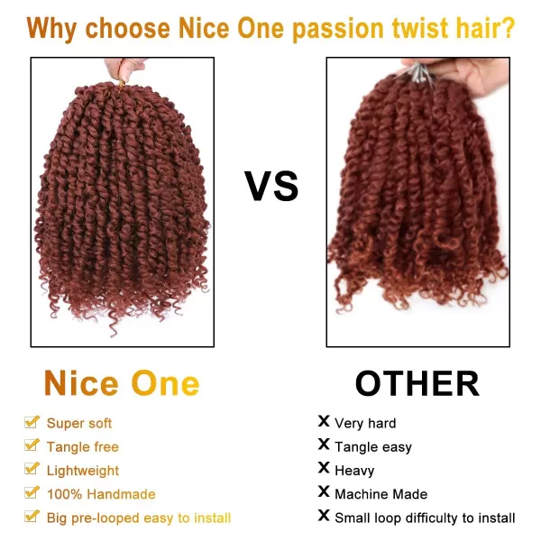 Passion Twist Hair - 8 Packs 14 Inch Pretwisted Passion Twist Crochet Hair For Women, Pre-Looped Passion Twists Braiding Synthetic Hair Extensions , T350)