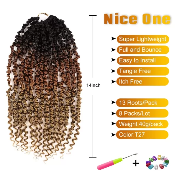 Passion Twist Hair - 8 Packs 14 Inch Pretwisted Passion Twist Crochet Hair For Women, Pre-Looped Passion Twists Braiding Synthetic Hair Extensions , T350)