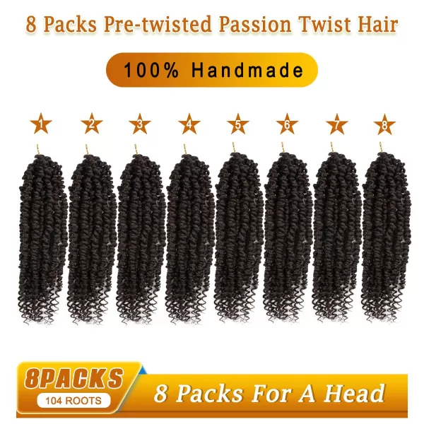 Passion Twist Hair - 8 Packs 14 Inch Pretwisted Passion Twist Crochet Hair For Women, Pre-Looped Passion Twists Braiding Synthetic Hair Extensions , T350)