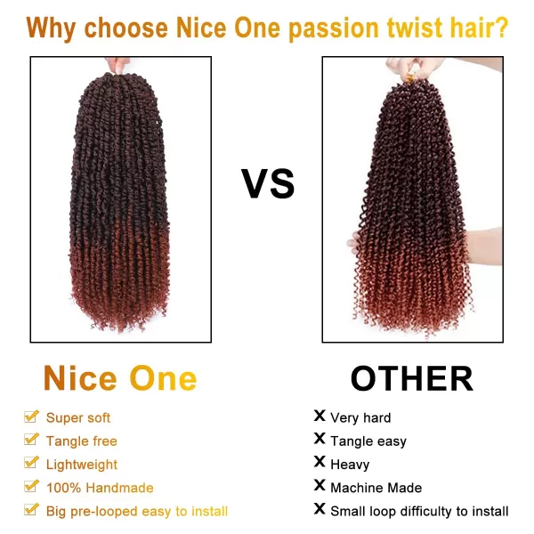 Passion Twist Hair - 8 Packs 14 Inch Pretwisted Passion Twist Crochet Hair For Women, Pre-Looped Passion Twists Braiding Synthetic Hair Extensions , T350)