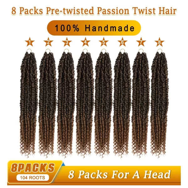 Passion Twist Hair - 8 Packs 14 Inch Pretwisted Passion Twist Crochet Hair For Women, Pre-Looped Passion Twists Braiding Synthetic Hair Extensions , T350)