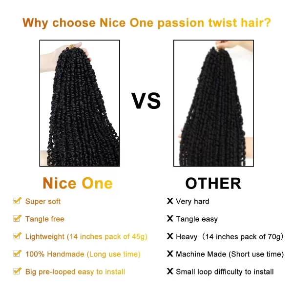 Passion Twist Hair - 8 Packs 14 Inch Pretwisted Passion Twist Crochet Hair For Women, Pre-Looped Passion Twists Braiding Synthetic Hair Extensions , T350)