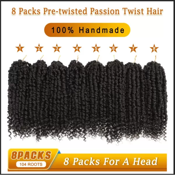 Passion Twist Hair - 8 Packs 14 Inch Pretwisted Passion Twist Crochet Hair For Women, Pre-Looped Passion Twists Braiding Synthetic Hair Extensions , T350)