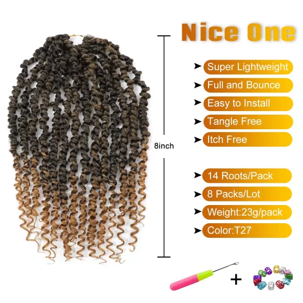 Passion Twist Hair - 8 Packs 14 Inch Pretwisted Passion Twist Crochet Hair For Women, Pre-Looped Passion Twists Braiding Synthetic Hair Extensions , T350)