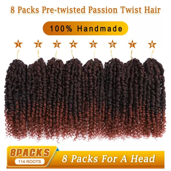 Passion Twist Hair - 8 Packs 14 Inch Pretwisted Passion Twist Crochet Hair For Women, Pre-Looped Passion Twists Braiding Synthetic Hair Extensions , T350)
