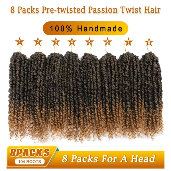 Passion Twist Hair - 8 Packs 14 Inch Pretwisted Passion Twist Crochet Hair For Women, Pre-Looped Passion Twists Braiding Synthetic Hair Extensions , T350)