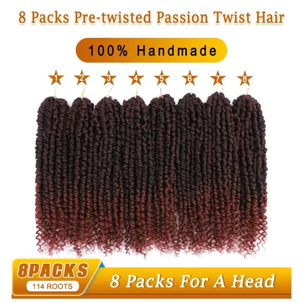 Passion Twist Hair - 8 Packs 14 Inch Pretwisted Passion Twist Crochet Hair For Women, Pre-Looped Passion Twists Braiding Synthetic Hair Extensions , T350)