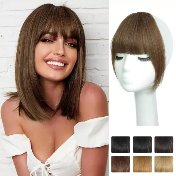 NAYOO Bangs Hair Clip in Bangs 100% Real Human Hair Extensions French Bangs Clip on Hair Bangs for Women Fringe with Temples Hairpieces Curved Bangs for Daily Wear