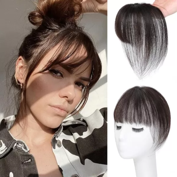NAYOO Bangs Hair Clip in Bangs 100% Real Human Hair Extensions French Bangs Clip on Hair Bangs for Women Fringe with Temples Hairpieces Curved Bangs for Daily Wear