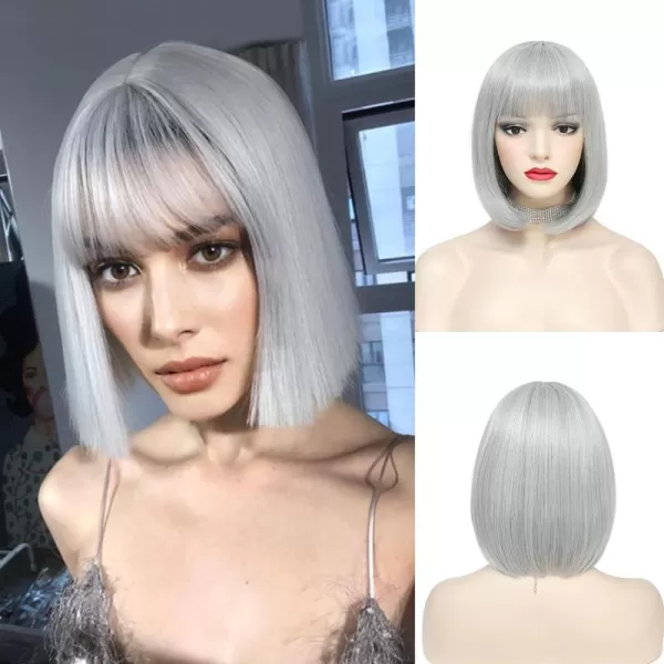 NAYOO Blonde Wig with Bangs, 12 Inch Blonde Short Bob Wigs for Women, Natural Look Blonde Bob Wig with Bangs, Super Soft Straight Bob Wig, Colorful Wig for Everyday Use, Cosplay, Halloween