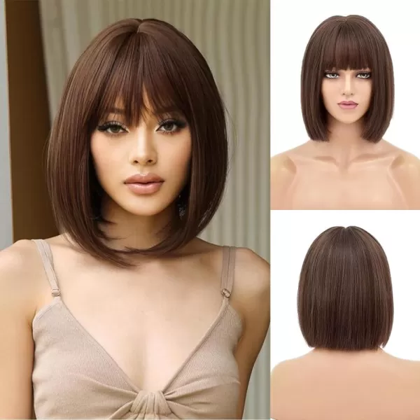 NAYOO Blonde Wig with Bangs, 12 Inch Blonde Short Bob Wigs for Women, Natural Look Blonde Bob Wig with Bangs, Super Soft Straight Bob Wig, Colorful Wig for Everyday Use, Cosplay, Halloween
