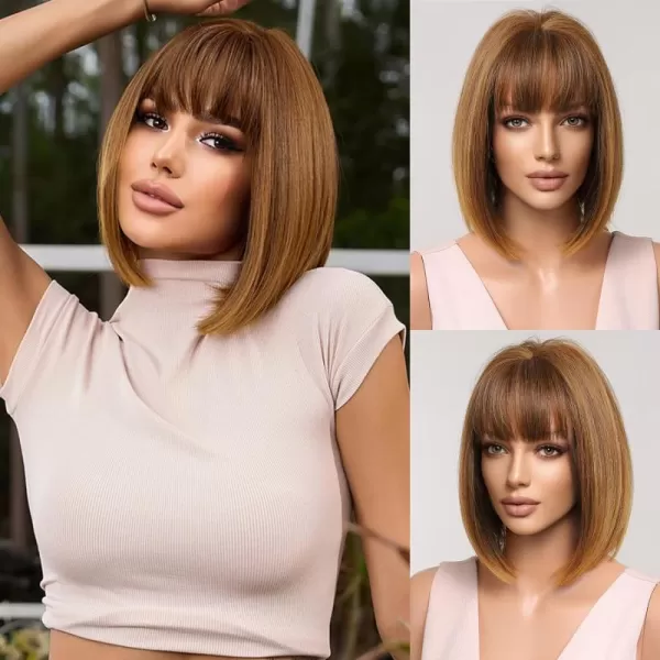 NAYOO Blonde Wig with Bangs, 12 Inch Blonde Short Bob Wigs for Women, Natural Look Blonde Bob Wig with Bangs, Super Soft Straight Bob Wig, Colorful Wig for Everyday Use, Cosplay, Halloween