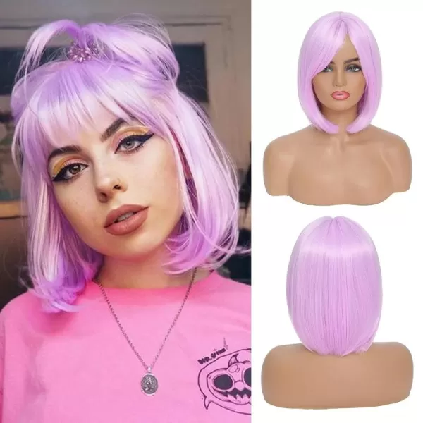 NAYOO Blonde Wig with Bangs, 12 Inch Blonde Short Bob Wigs for Women, Natural Look Blonde Bob Wig with Bangs, Super Soft Straight Bob Wig, Colorful Wig for Everyday Use, Cosplay, Halloween