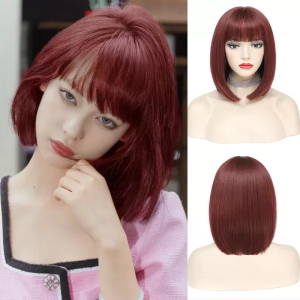 NAYOO Blonde Wig with Bangs, 12 Inch Blonde Short Bob Wigs for Women, Natural Look Blonde Bob Wig with Bangs, Super Soft Straight Bob Wig, Colorful Wig for Everyday Use, Cosplay, Halloween