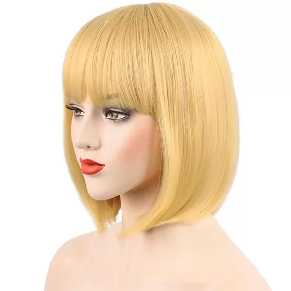 NAYOO Blonde Wig with Bangs, 12 Inch Blonde Short Bob Wigs for Women, Natural Look Blonde Bob Wig with Bangs, Super Soft Straight Bob Wig, Colorful Wig for Everyday Use, Cosplay, Halloween