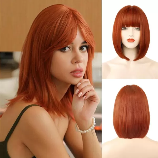 NAYOO Blonde Wig with Bangs, 12 Inch Blonde Short Bob Wigs for Women, Natural Look Blonde Bob Wig with Bangs, Super Soft Straight Bob Wig, Colorful Wig for Everyday Use, Cosplay, Halloween