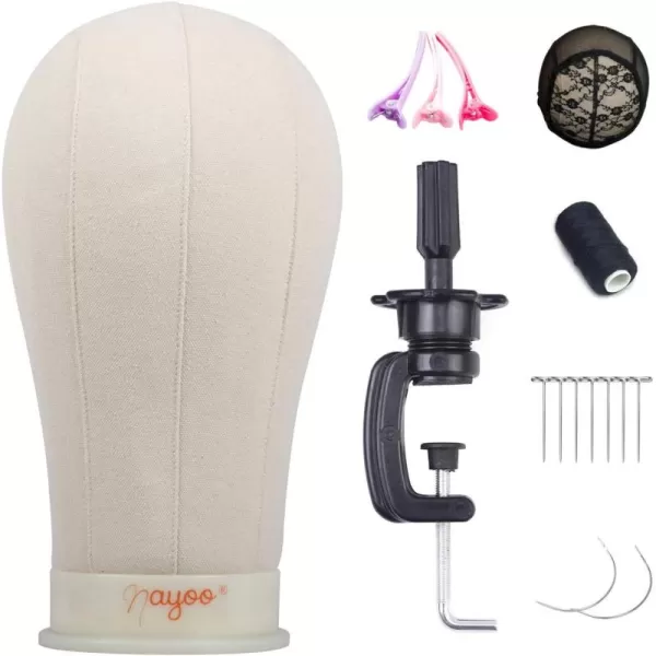 NAYOO Canvas Block Head Wig Head Stand for Making Wigs Display Styling Mannequin Head With Mount Hole 