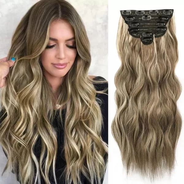 NAYOO Clip in Hair Extensions for Women 20 Inch Long Wavy Curly Dark Brown Hair Extension Full Head Synthetic Hair Extension Hairpieces