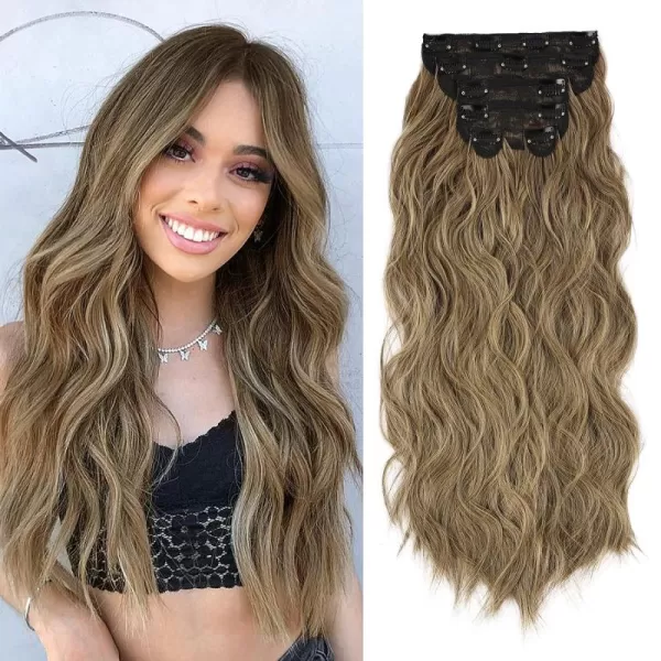 NAYOO Clip in Hair Extensions for Women 20 Inch Long Wavy Curly Dark Brown Hair Extension Full Head Synthetic Hair Extension Hairpieces