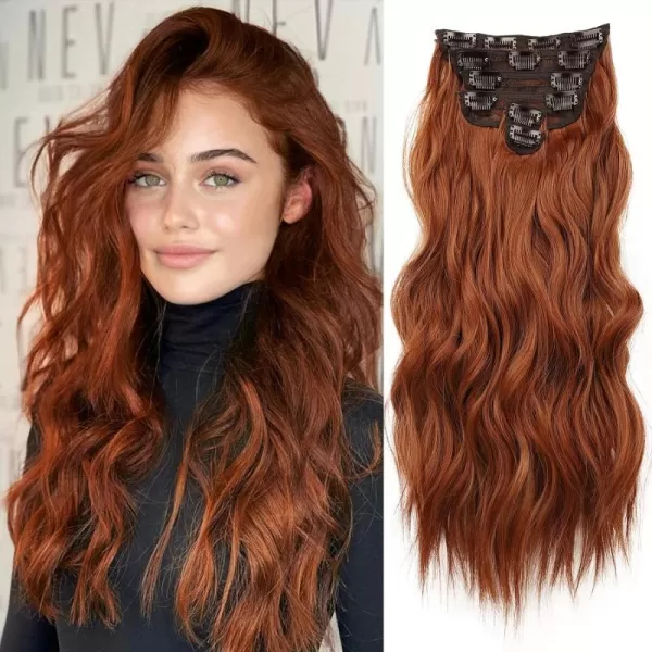 NAYOO Clip in Hair Extensions for Women 20 Inch Long Wavy Curly Dark Brown Hair Extension Full Head Synthetic Hair Extension Hairpieces