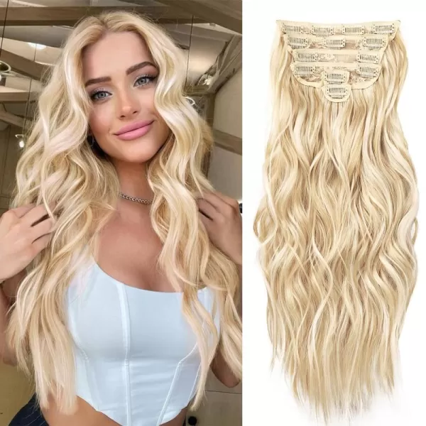 NAYOO Clip in Hair Extensions for Women 20 Inch Long Wavy Curly Dark Brown Hair Extension Full Head Synthetic Hair Extension Hairpieces