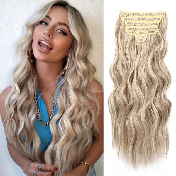 NAYOO Clip in Hair Extensions for Women 20 Inch Long Wavy Curly Dark Brown Hair Extension Full Head Synthetic Hair Extension Hairpieces