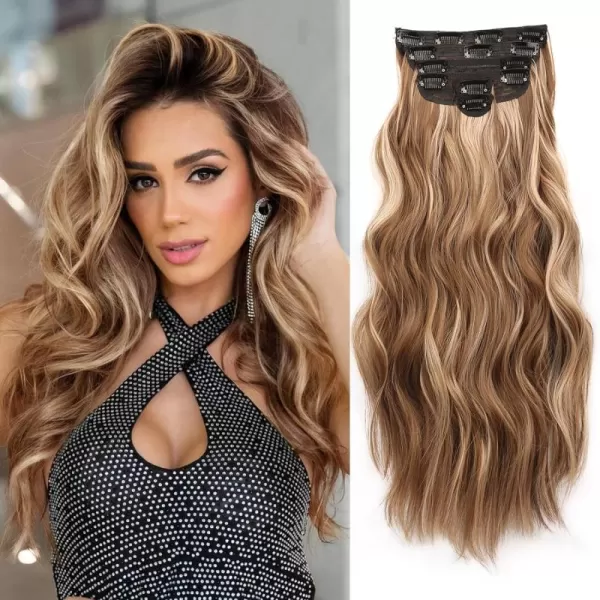 NAYOO Clip in Hair Extensions for Women 20 Inch Long Wavy Curly Dark Brown Hair Extension Full Head Synthetic Hair Extension Hairpieces