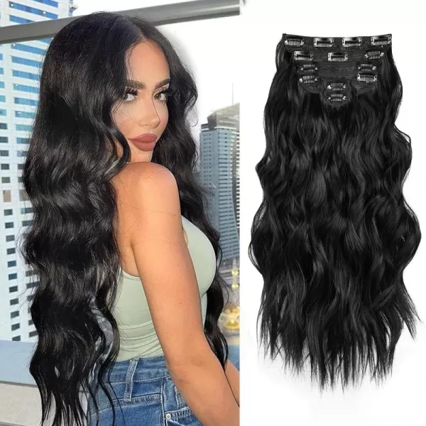NAYOO Clip in Hair Extensions for Women 20 Inch Long Wavy Curly Dark Brown Hair Extension Full Head Synthetic Hair Extension Hairpieces